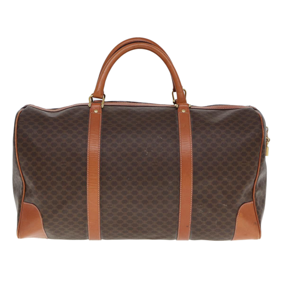 Luxury CELINE Macadam Canvas Boston Bag PVC Leather Brown  77390