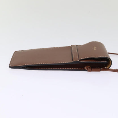 Luxury CELINE Shoulder Pouch Leather Brown  77443