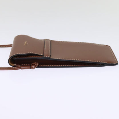 Luxury CELINE Shoulder Pouch Leather Brown  77443