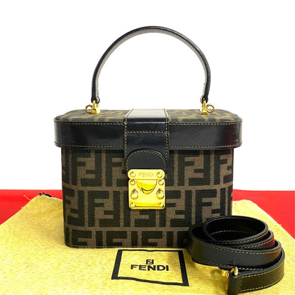 FENDI Handbag Leather, Canvas Brown ZUCCA FFPattern logo Metal Women