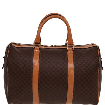 Luxury CELINE Macadam Canvas Boston Bag PVC Leather Brown  77648