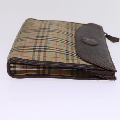 Luxury BurberrySs Nova Check Clutch Bag Canvas Beige Auth 77699