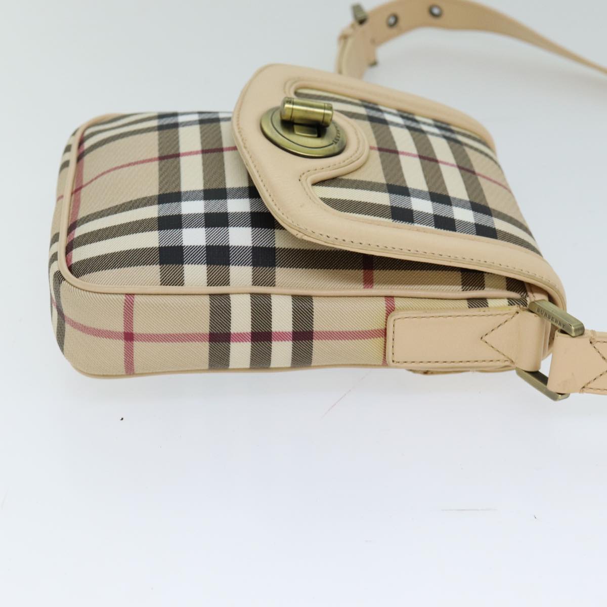 Luxury Burberry Shoulder Bag PVC Leather Beige Red Auth 77768