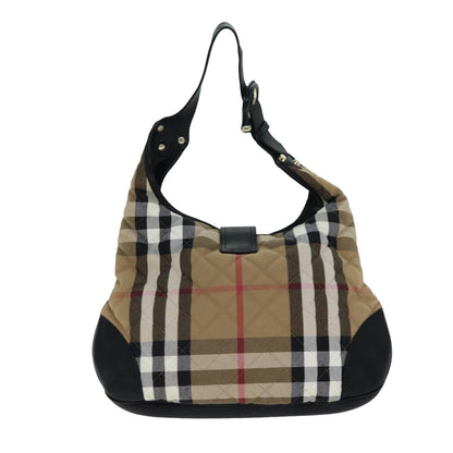 Luxury Burberry Nova Check Shoulder Bag Canvas Leather Beige Black Auth 77769