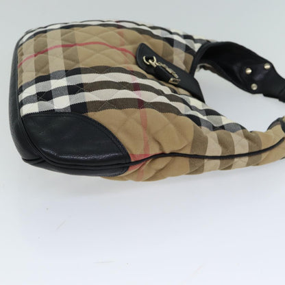 Luxury Burberry Nova Check Shoulder Bag Canvas Leather Beige Black Auth 77769