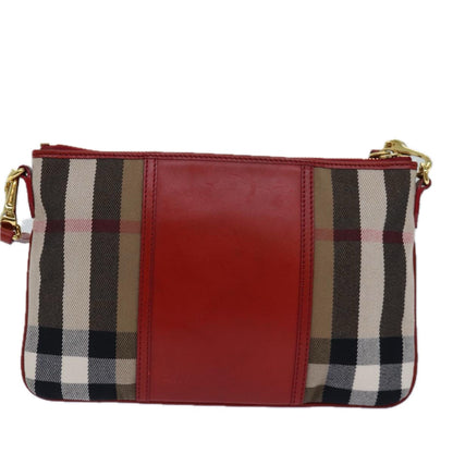 Luxury Burberry Nova Check Shoulder Bag Canvas Leather Red Beige Auth 77800