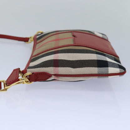 Luxury Burberry Nova Check Shoulder Bag Canvas Leather Red Beige Auth 77800