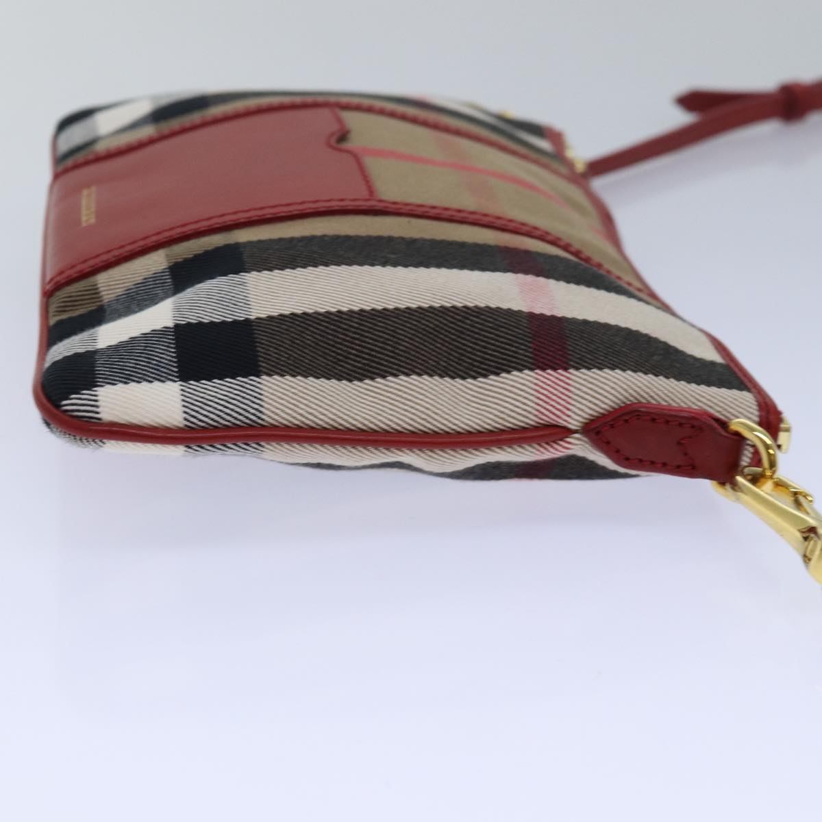 Luxury Burberry Nova Check Shoulder Bag Canvas Leather Red Beige Auth 77800