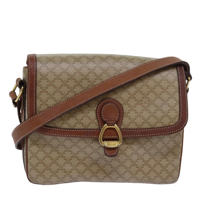 Luxury CELINE Macadam Canvas Shoulder Bag PVC Leather Beige  77809