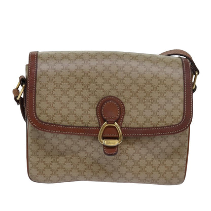 Luxury CELINE Macadam Canvas Shoulder Bag PVC Leather Beige  77809