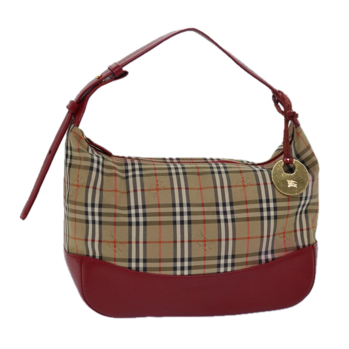 Luxury Burberry Nova Check Shoulder Bag Canvas Enamel Red Auth 77831