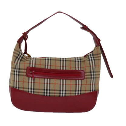 Luxury Burberry Nova Check Shoulder Bag Canvas Enamel Red Auth 77831