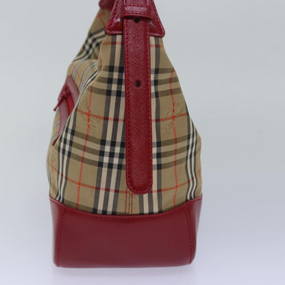 Luxury Burberry Nova Check Shoulder Bag Canvas Enamel Red Auth 77831