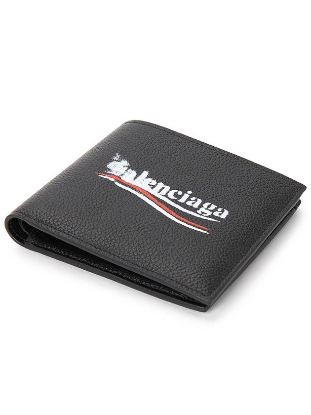 Luxury Balenciaga Trending 2025 Logo Print Leather Half Wallet Black