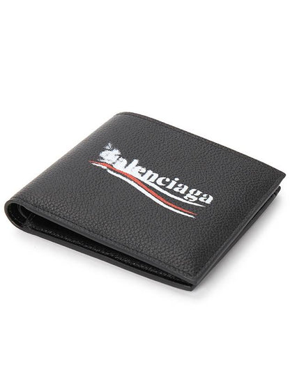 Luxury Balenciaga Trending 2025 Logo Print Leather Half Wallet Black