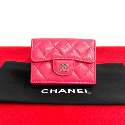 CHANEL Tri-fold wallet Matt caviar skin pink COCO Mark Matrasse Women