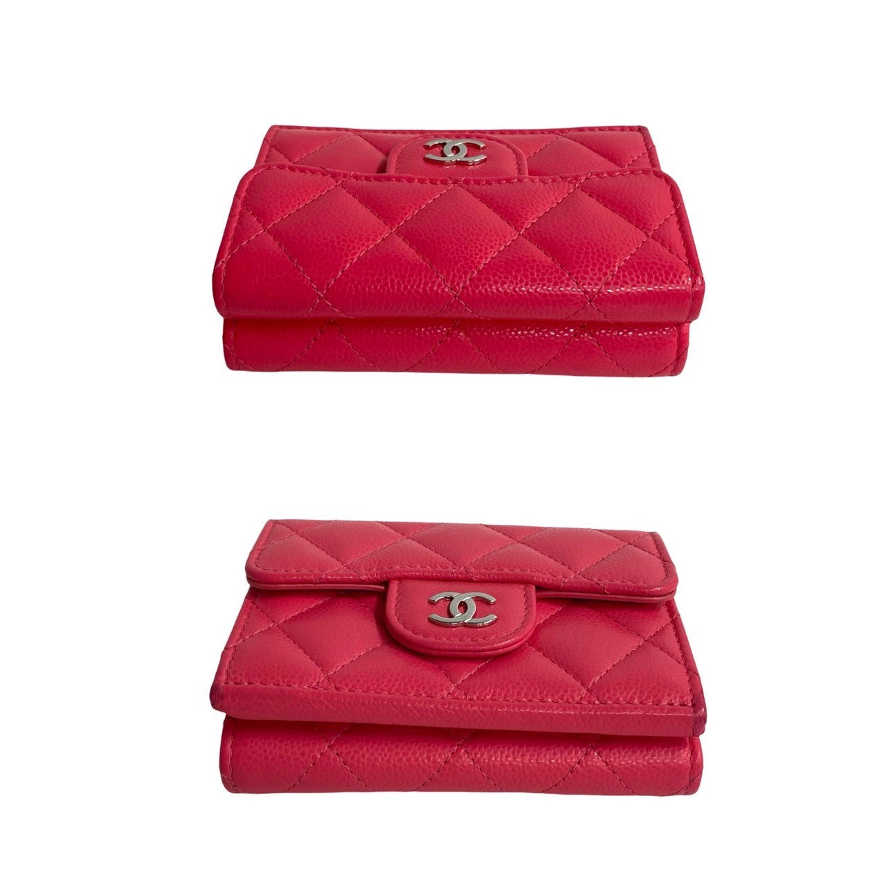 CHANEL Tri-fold wallet Matt caviar skin pink COCO Mark Matrasse Women