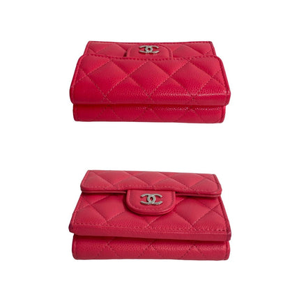 CHANEL Tri-fold wallet Matt caviar skin pink COCO Mark Matrasse Women