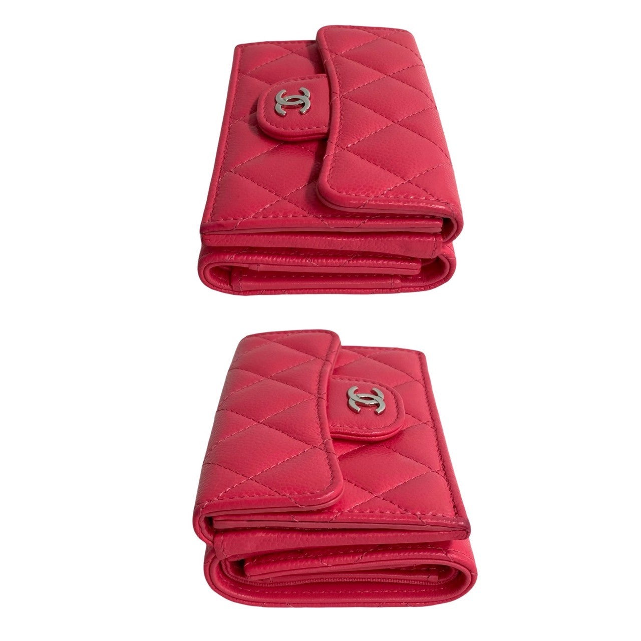 CHANEL Tri-fold wallet Matt caviar skin pink COCO Mark Matrasse Women