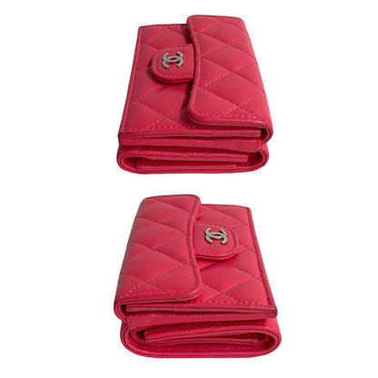 CHANEL Tri-fold wallet Matt caviar skin pink COCO Mark Matrasse Women