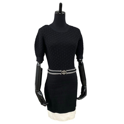 CHANEL one piece Cotton, Polyamide black COCO Mark belt Women 36