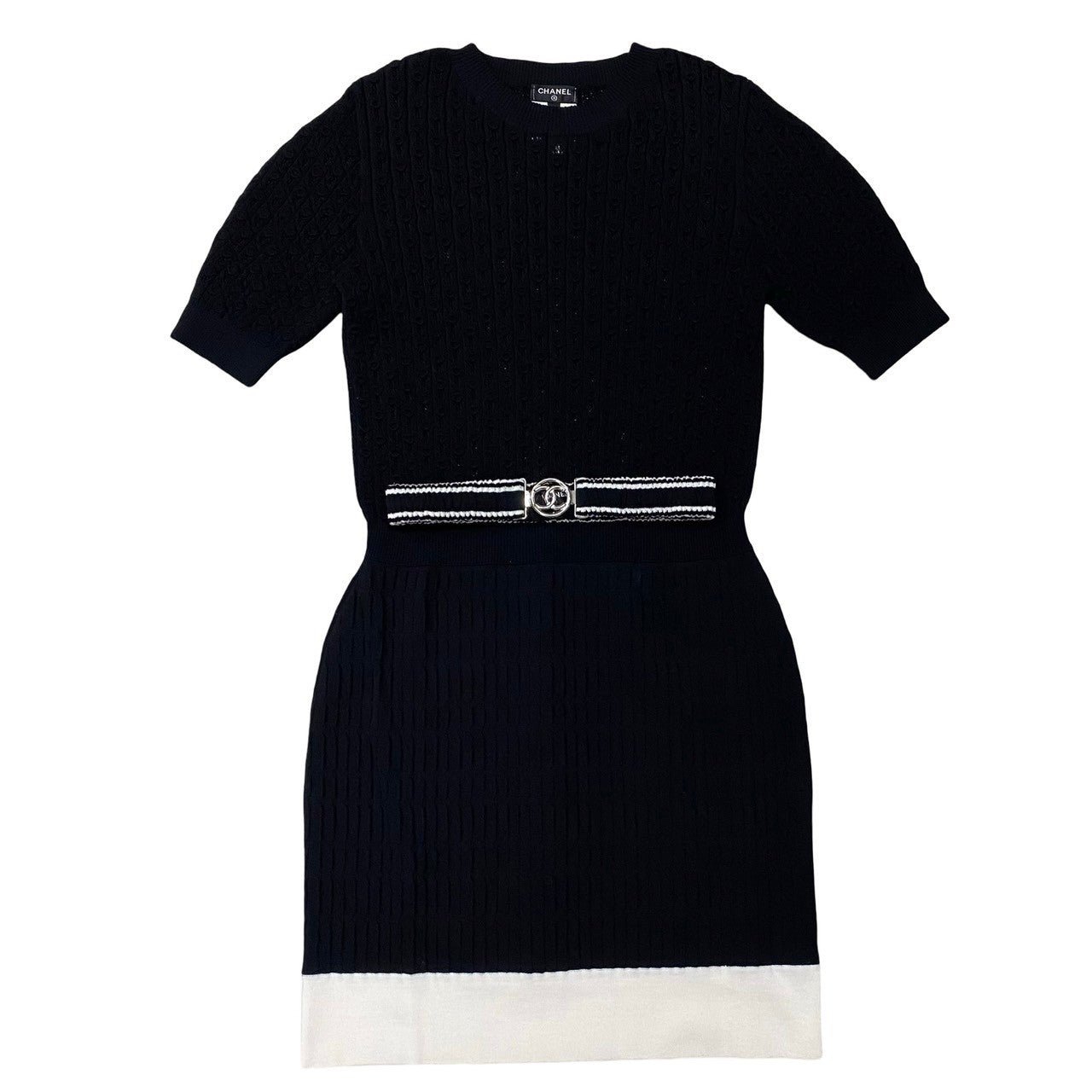 CHANEL one piece Cotton, Polyamide black COCO Mark belt Women 36