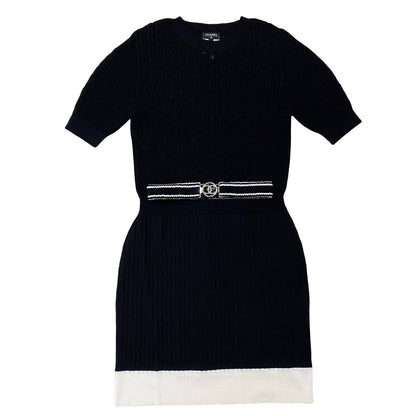 CHANEL one piece Cotton, Polyamide black COCO Mark belt Women 36
