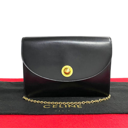 CELINE Shoulder Bag leather black Star Ball logo Metal Women