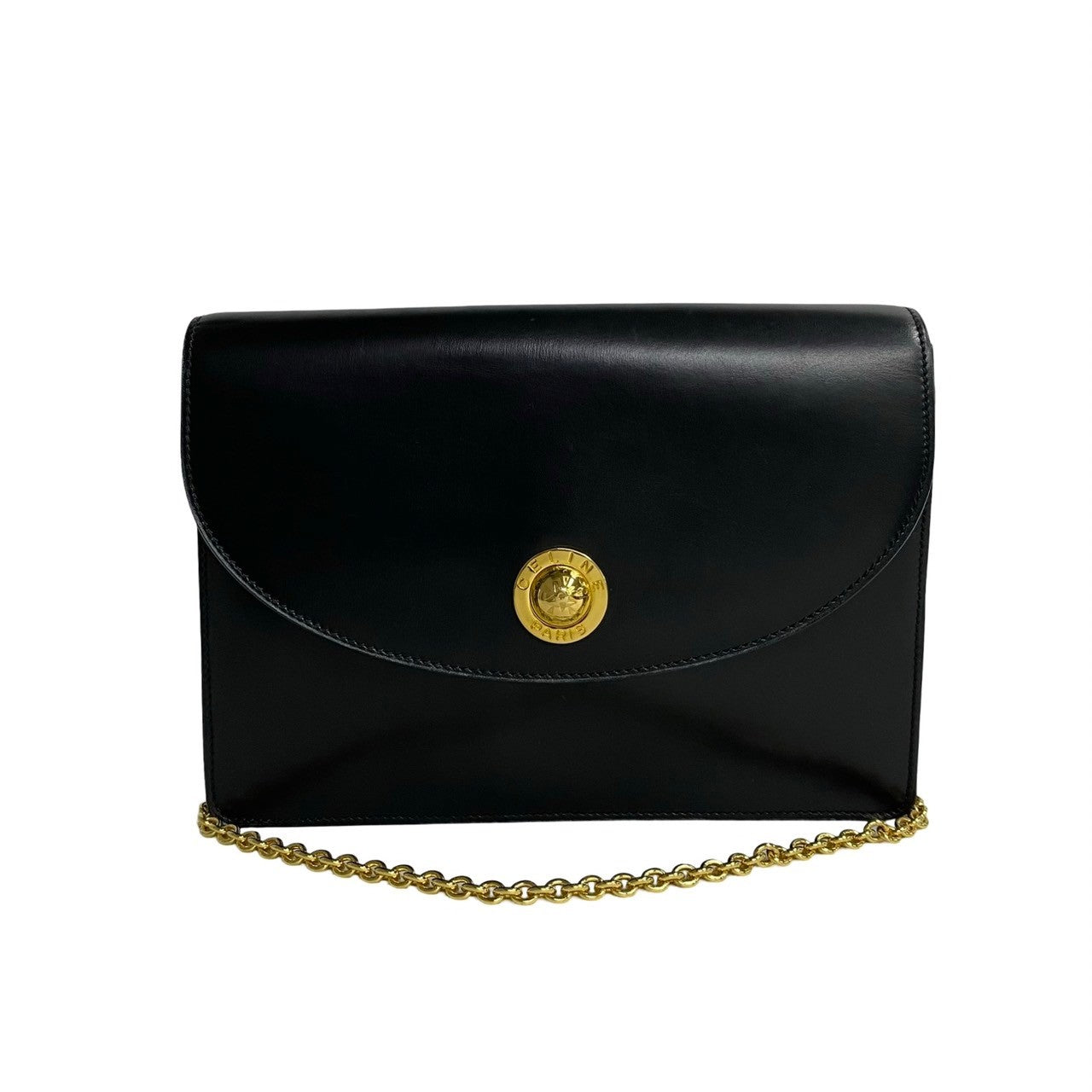 CELINE Shoulder Bag leather black Star Ball logo Metal Women