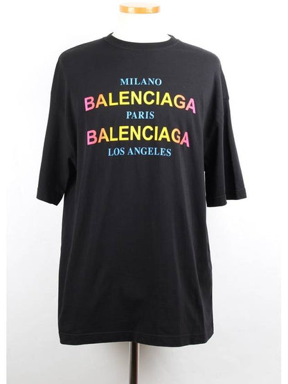 Luxury Balenciaga Trending 2025 Rainbow logo short sleeve t shirt S
