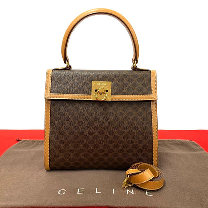 CELINE Shoulder Bag Leather, PVC Brown Macadam Blason Triomphe Pattern logo ring Metal Women