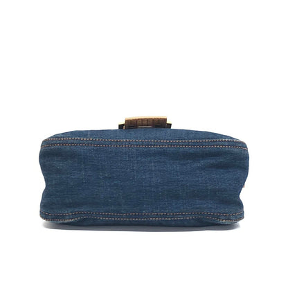Fendi Mini Mamma Baguette Blue Denim Yellow Crocodile Leather Strap
