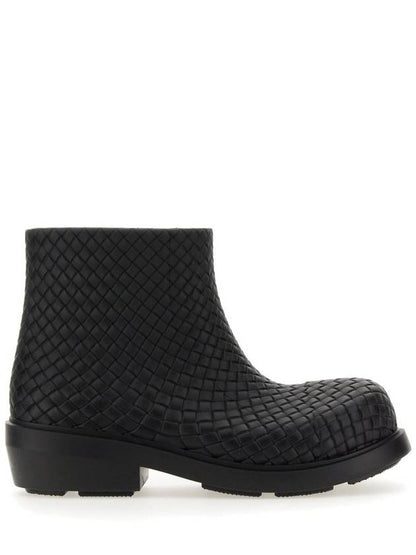 Luxury Bottega Veneta Fireman Intrecciato Leather Ankle Boots Black