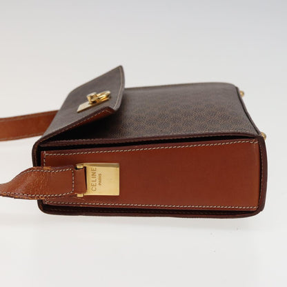Luxury CELINE Macadam Canvas Shoulder Bag PVC Leather Brown  78221