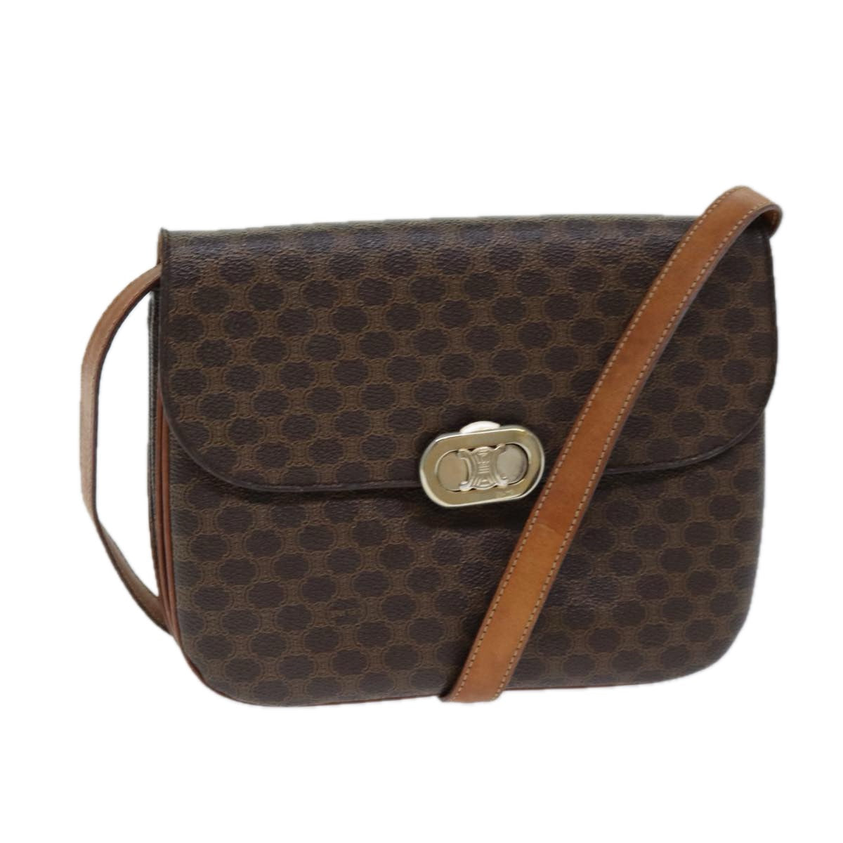 Luxury CELINE Macadam Canvas Shoulder Bag PVC Leather Brown  78222