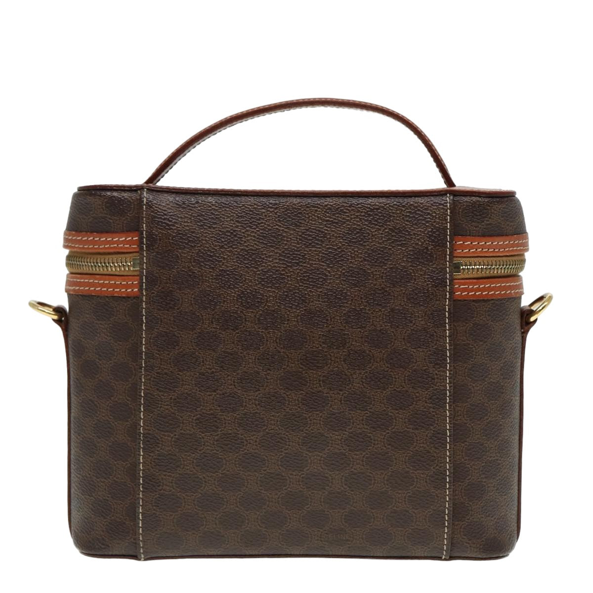 Luxury CELINE Vany Macadam Canvas Cosmetic Pouch PVC Leather 2way Brown  78225