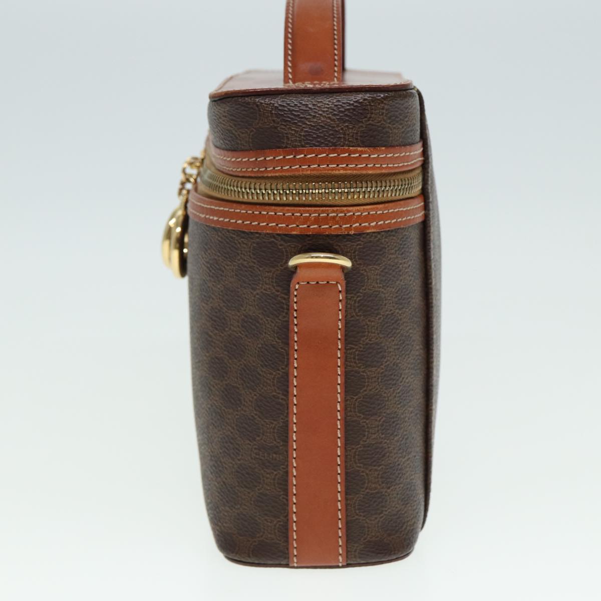 Luxury CELINE Vany Macadam Canvas Cosmetic Pouch PVC Leather 2way Brown  78225