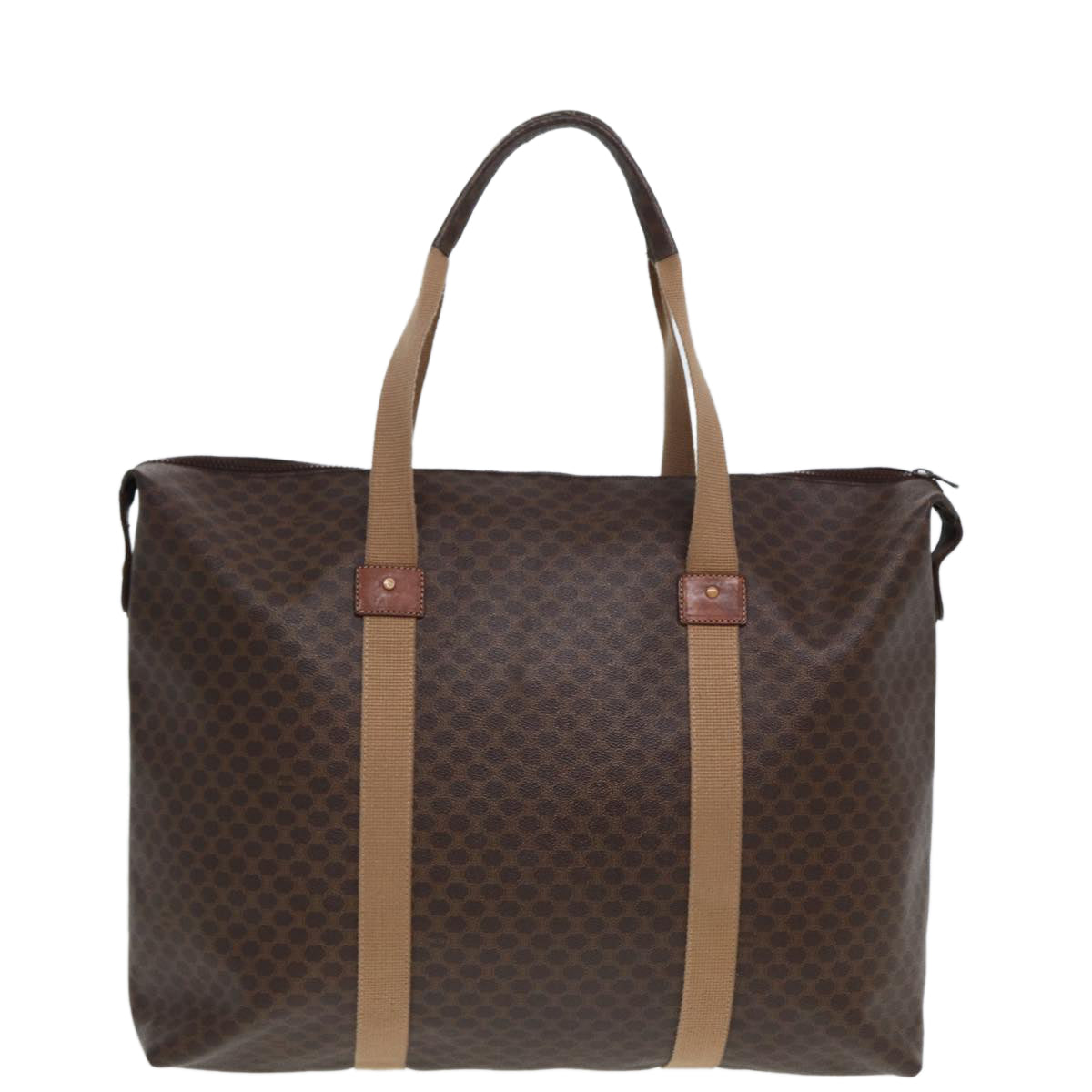 Luxury CELINE Macadam Canvas Boston Bag PVC Leather Brown Beige  78275