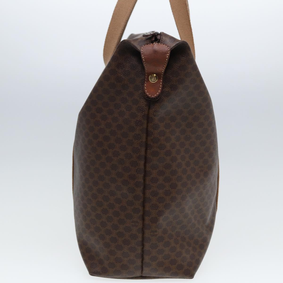 Luxury CELINE Macadam Canvas Boston Bag PVC Leather Brown Beige  78275