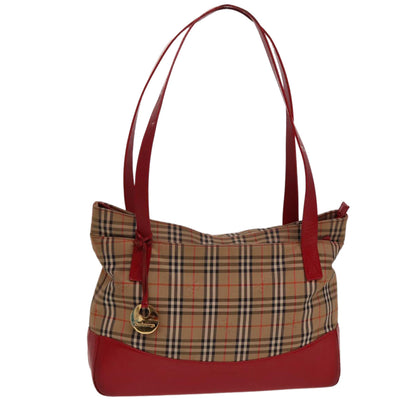 Luxury BurberrySs Nova Check Tote Bag Canvas Beige Red Auth 78424