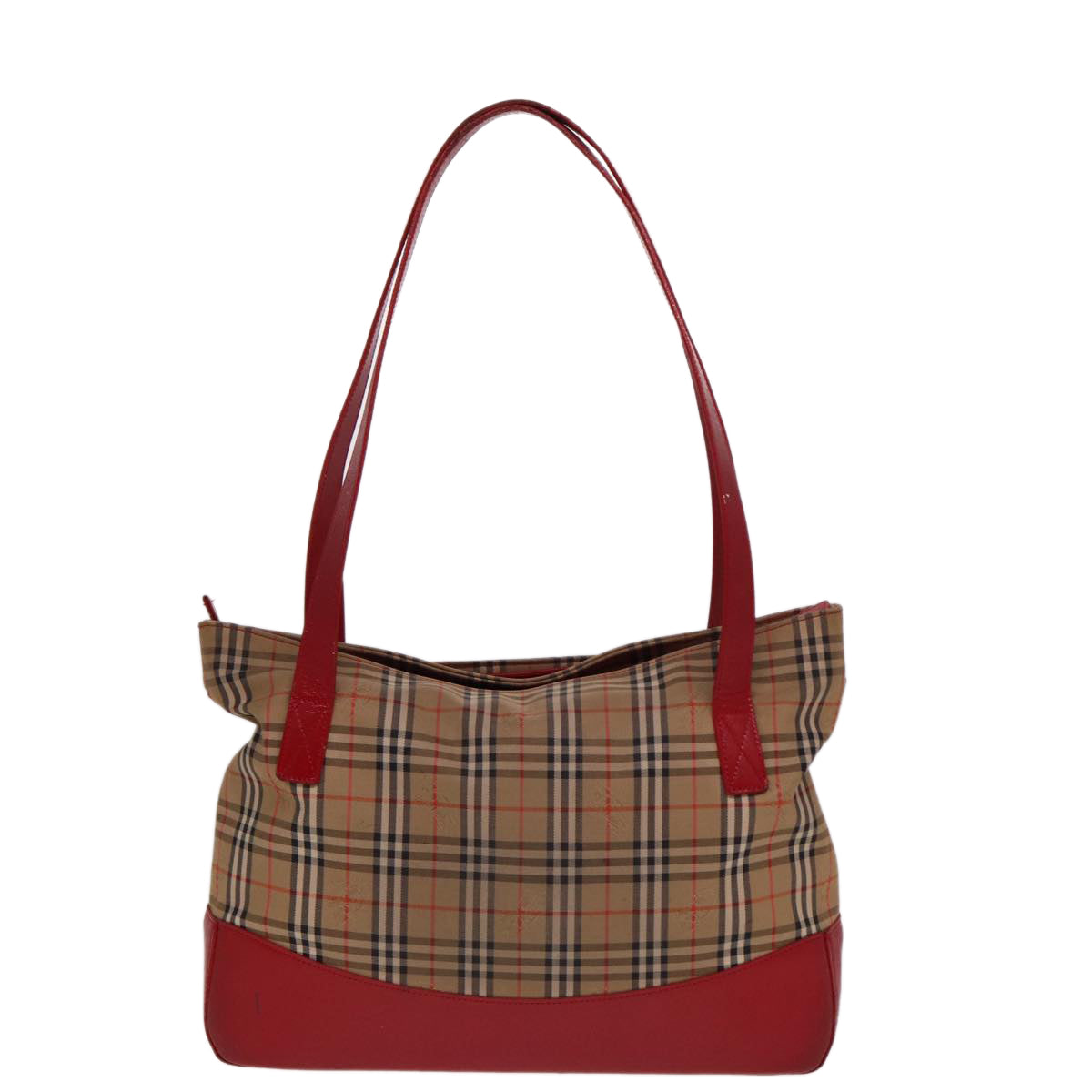 Luxury BurberrySs Nova Check Tote Bag Canvas Beige Red Auth 78424