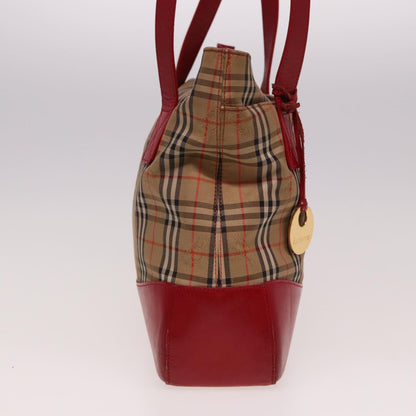 Luxury BurberrySs Nova Check Tote Bag Canvas Beige Red Auth 78424