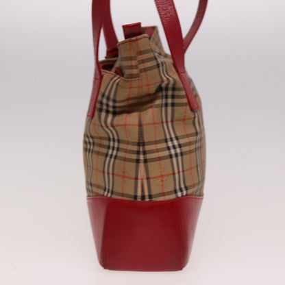 Luxury BurberrySs Nova Check Tote Bag Canvas Beige Red Auth 78424