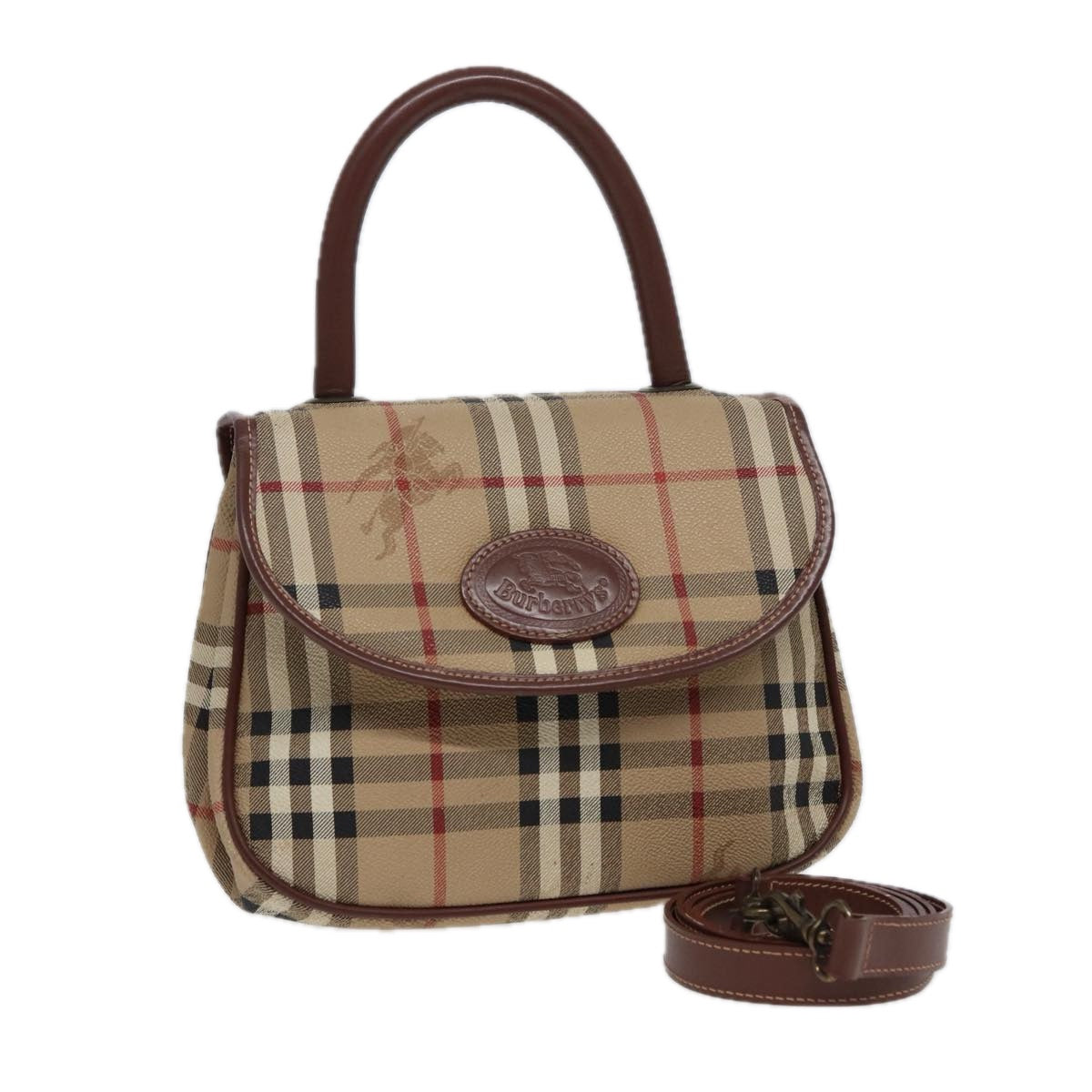 Luxury BurberrySs Nova Check Hand Bag PVC Leather 2way Beige Auth 78448