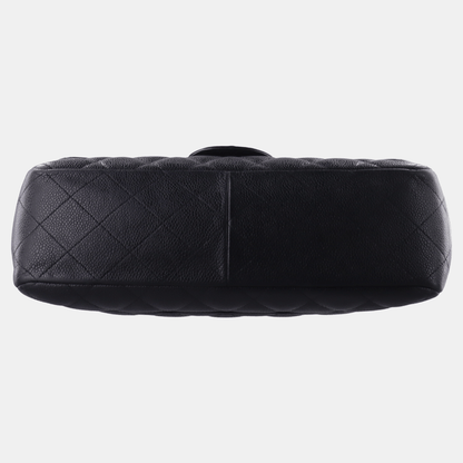 Chanel Classic Flap Jumbo 2010 Black Caviar Leather Double Flap with Silver Hardware