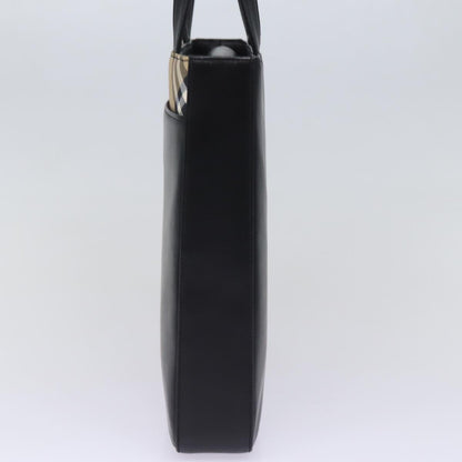 Luxury Burberry Nova Check Hand Bag Nylon Leather Beige Black Auth 78540