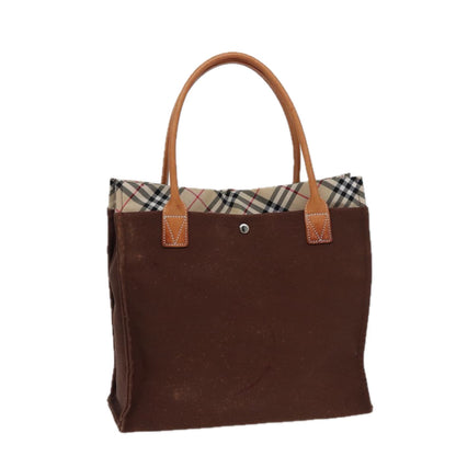 Luxury Burberry Nova Check Tote Bag Canvas Beige Brown Auth 78542