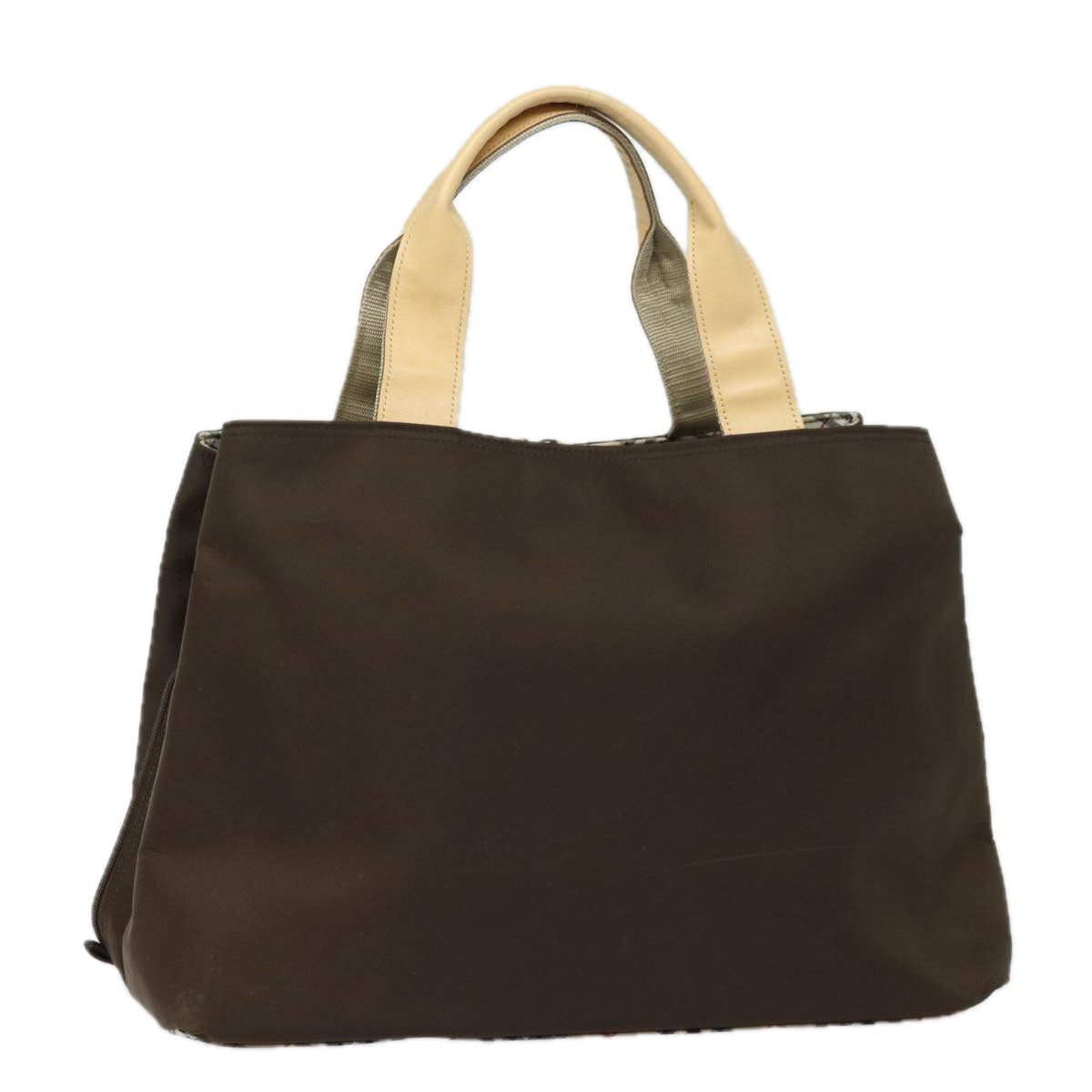 Luxury Burberry Nova Check Hand Bag Nylon Brown Auth 78543