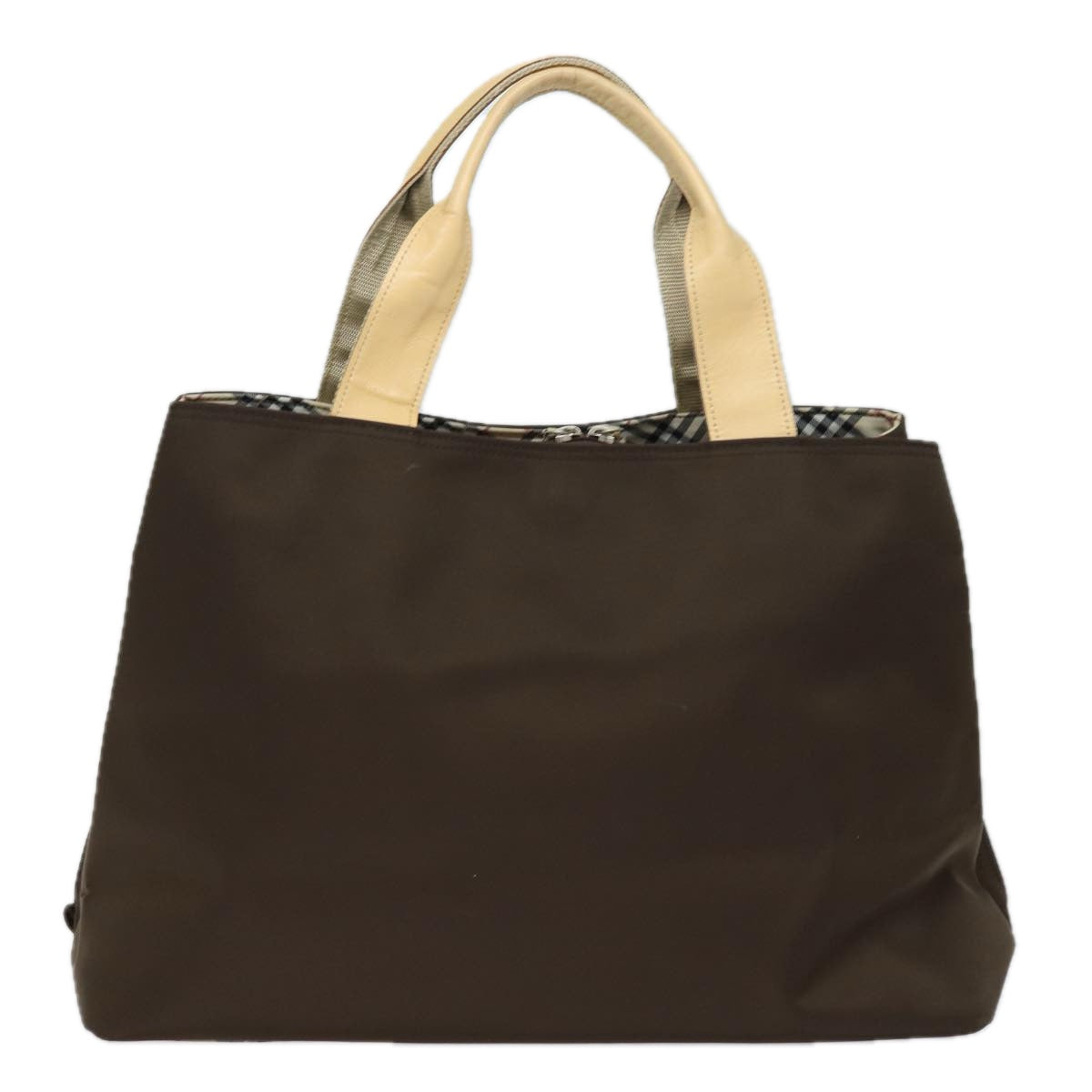 Luxury Burberry Nova Check Hand Bag Nylon Brown Auth 78543