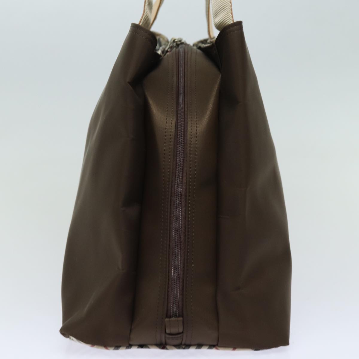 Luxury Burberry Nova Check Hand Bag Nylon Brown Auth 78543